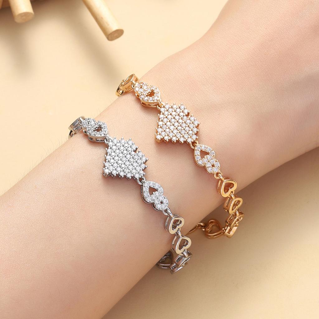 Copper Micro-paved Zircon Heart Bracelet Heart-shaped Chain Buckle Bracelet Love Accessories