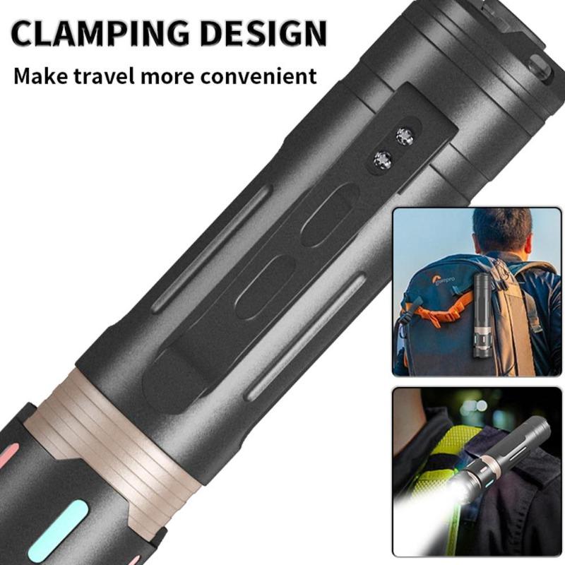 High Power 3*XPG LED Flashlight Type-C Rechargeable Zoom Fidget Spinner Torch with Luminous Strips Decompression Lamp for Outdoor Camping Daily Use