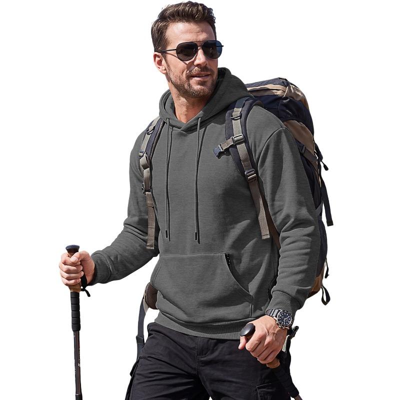 Men's Full-Zip Hoodie, Solid Color Drawstring Hooded Sweatshirt, Athletic Casual Top for Men