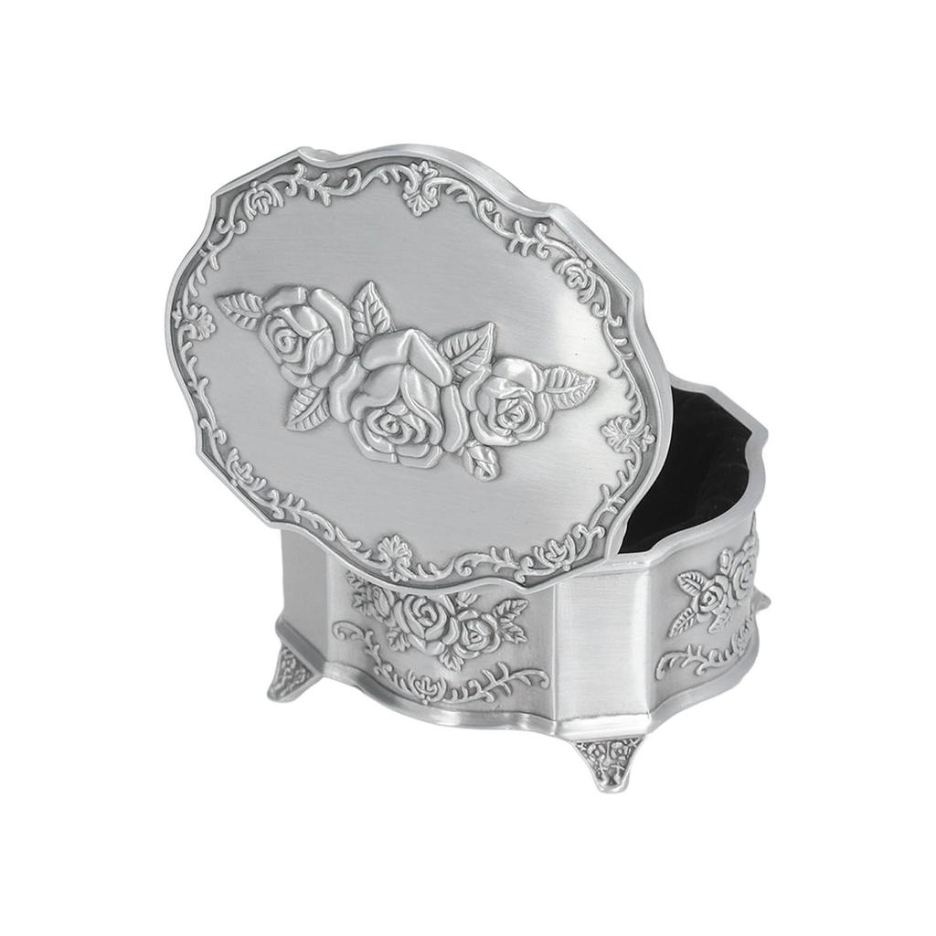 Vintage Jewelry Box Zinc Alloy Soft Lining Embossed Design Surface Polishing Sturdy Durable Trinket Box