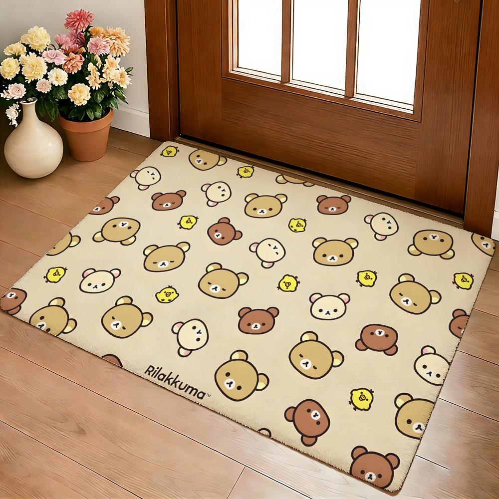 Kwaii Cute P-RilakkumaS Floor Mat Cozy Flannel Soft Thick Non-Slip Mat For Living Room Bedroom Kitchen Decor Rugs
