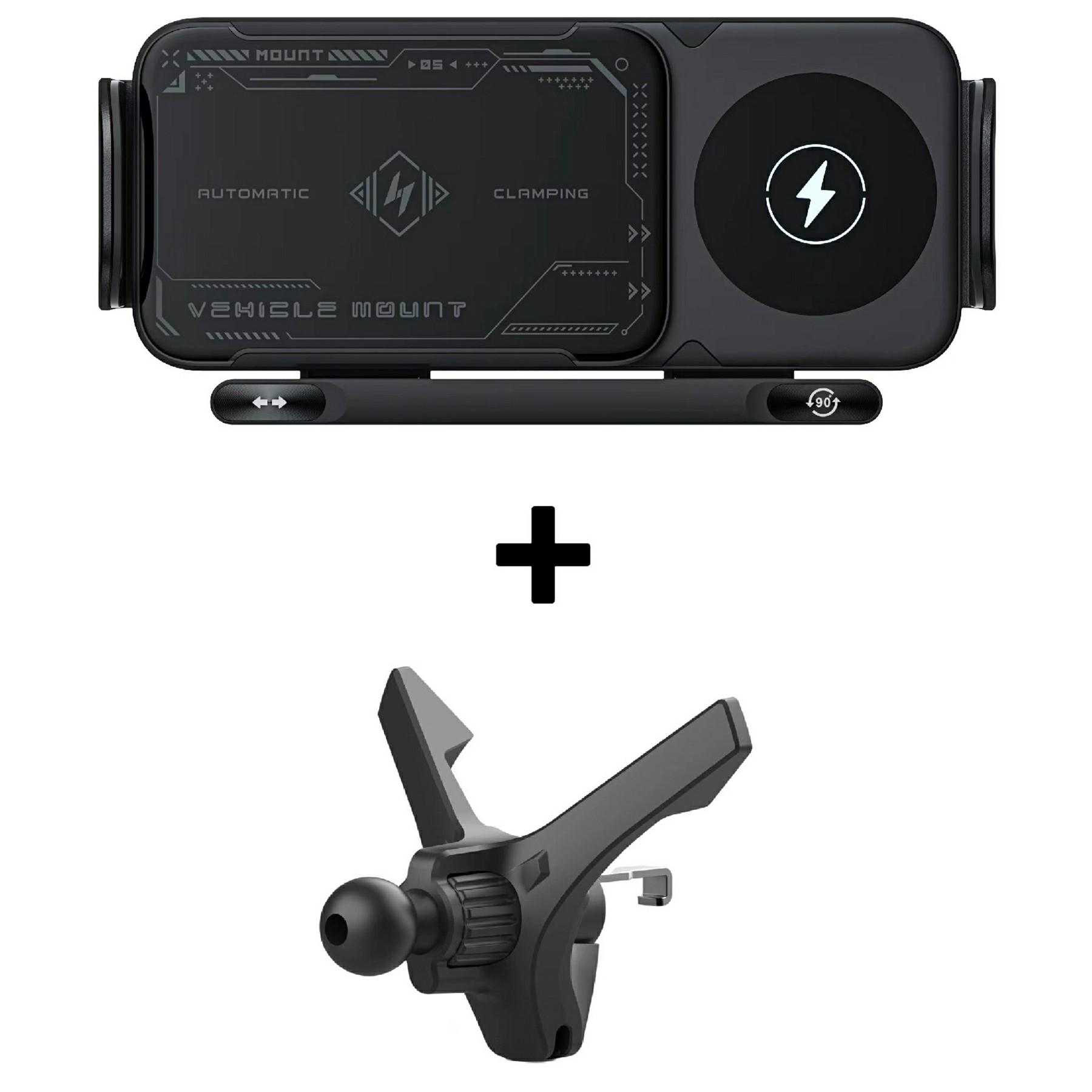 

A05+X02 15W Wireless Car Charger Phone Holder Rotating Bracket+V-Shape Air Outlet Hook Base A