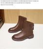Women's Vintage Korean Style Mid-Calf Leather Martin Boots, Autumn/Winter Collection, Plus Size, Back Zipper, Casual Slimming Design.