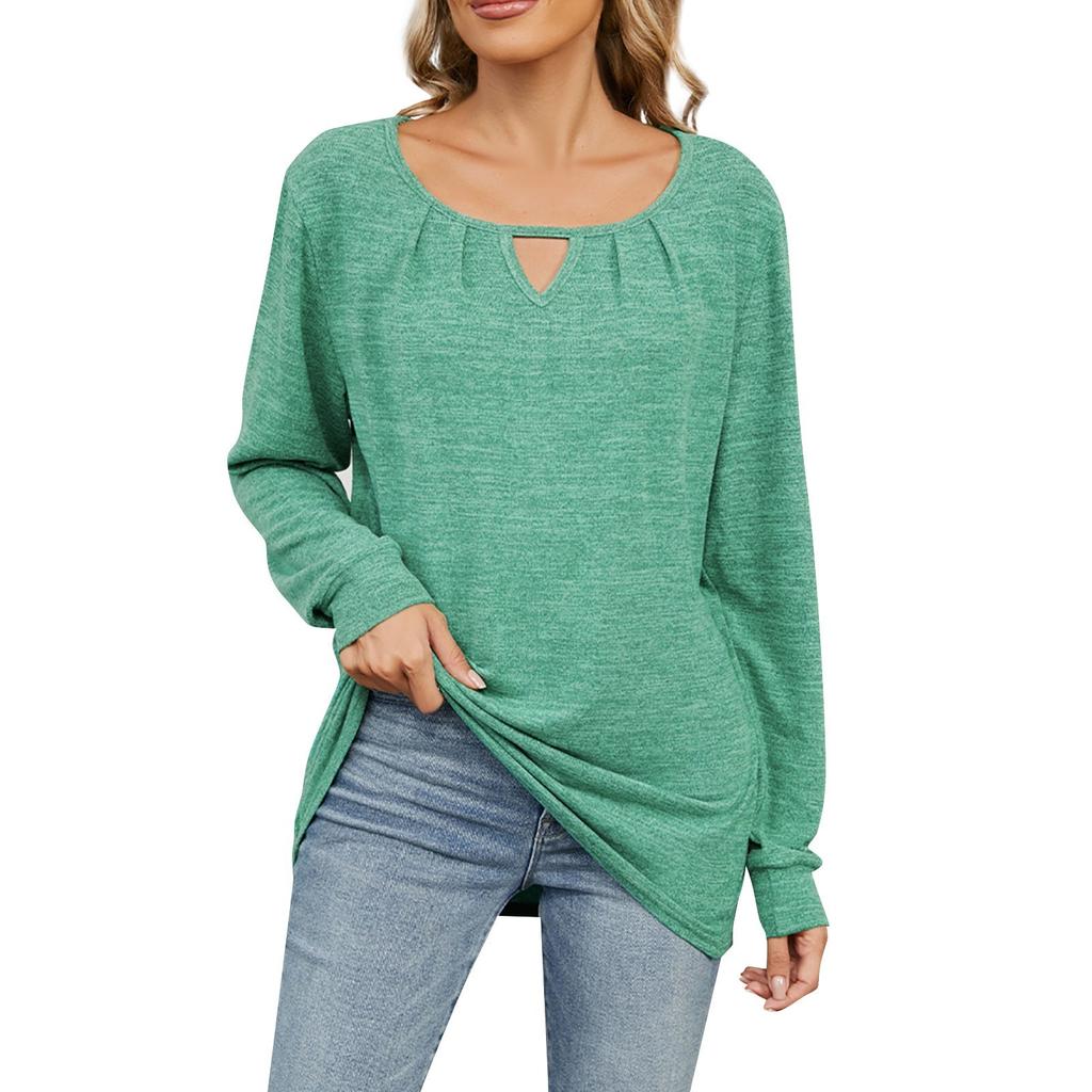 Women's Solid Color Loose-Fit Long-Sleeve T-Shirt Top