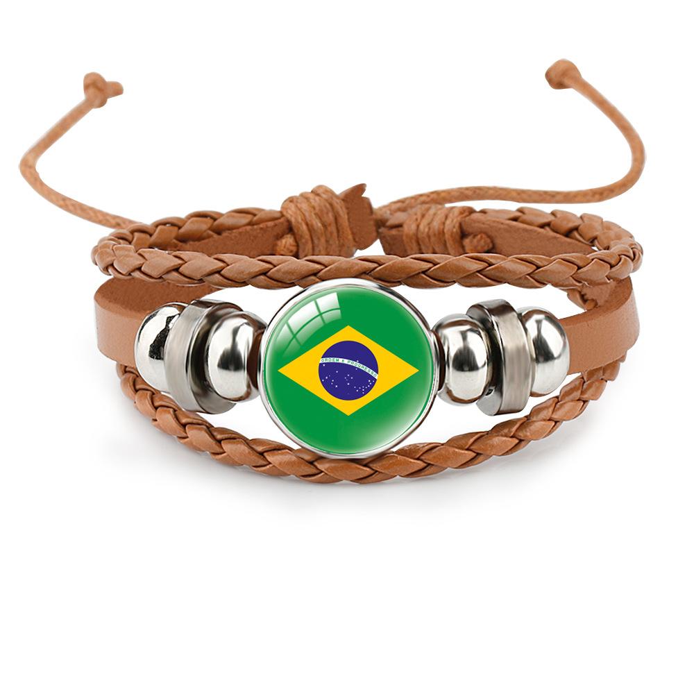 World Cup Leather Bracelet National Flag Soccer Match Souvenir  Adjustable Cowhide Woven Bracelet for Men Women,Sports  Fan Accessories