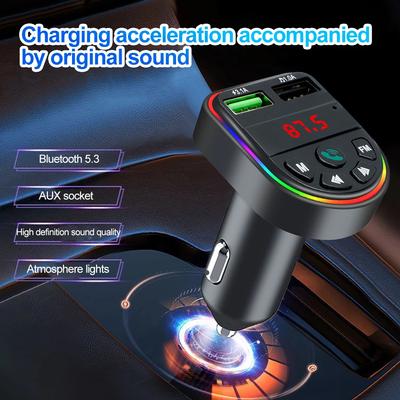 Bluetooth 5.0 FM-Transmitter Auto-Freisprecheinrichtung 3.1A Schnellladegerät Drahtloser Audioempfänger Dual USB MP3-Player Car Kit Audioempfänger