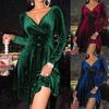 European and American Women's Long Sleeve V-neck Formal Dress – Spring/Autumn 2025 Holiday Collection