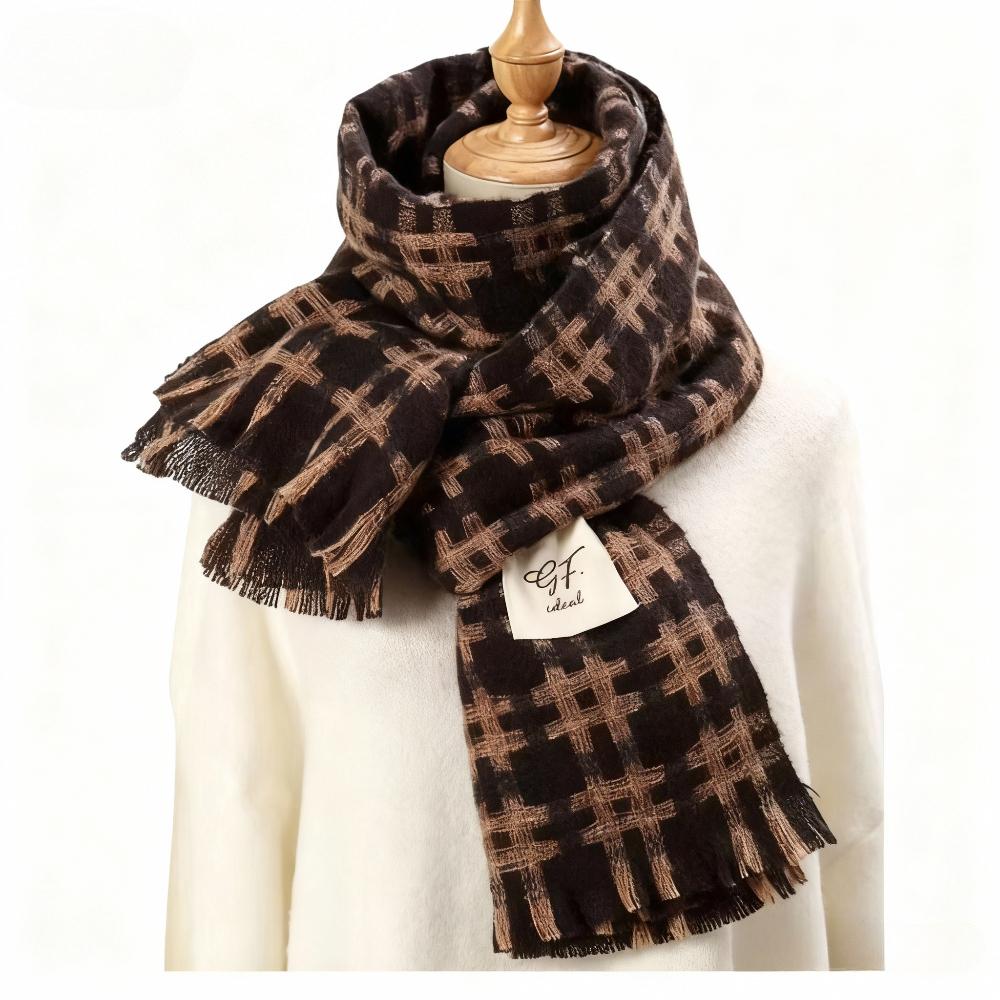 Black And White Plaid Printed Scarf Women'S Autumn And Winter Polyester Fiber Scarf Fashionable And Versatile Warm Neck Shawl
