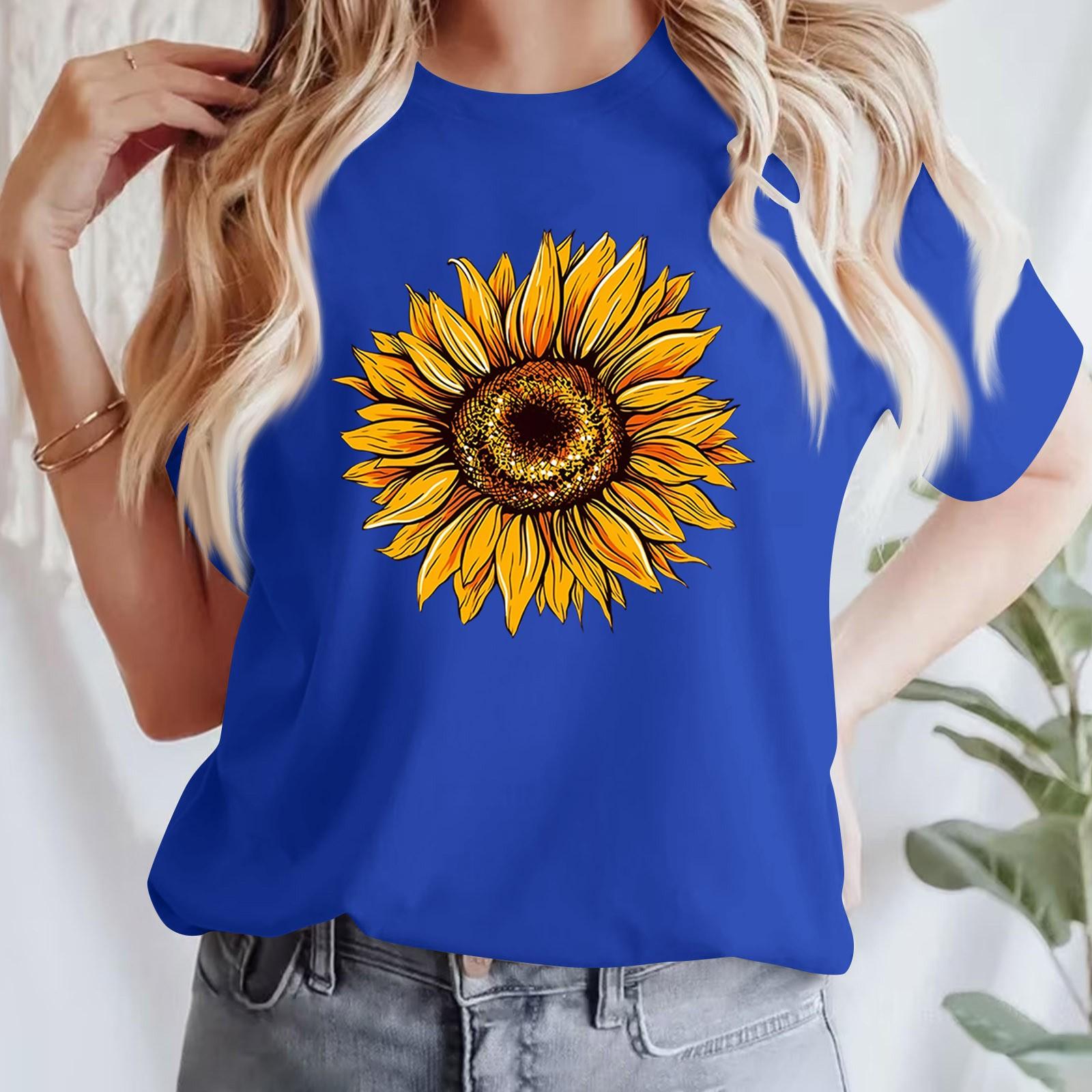 

Жіноча повсякденна футболка з принтом і круглим вирізом, пуловер з короткими рукавами M