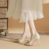 83318 [sheepskin] side empty high heels women's thin heels 2025 spring new pointed temperament bow single shoes