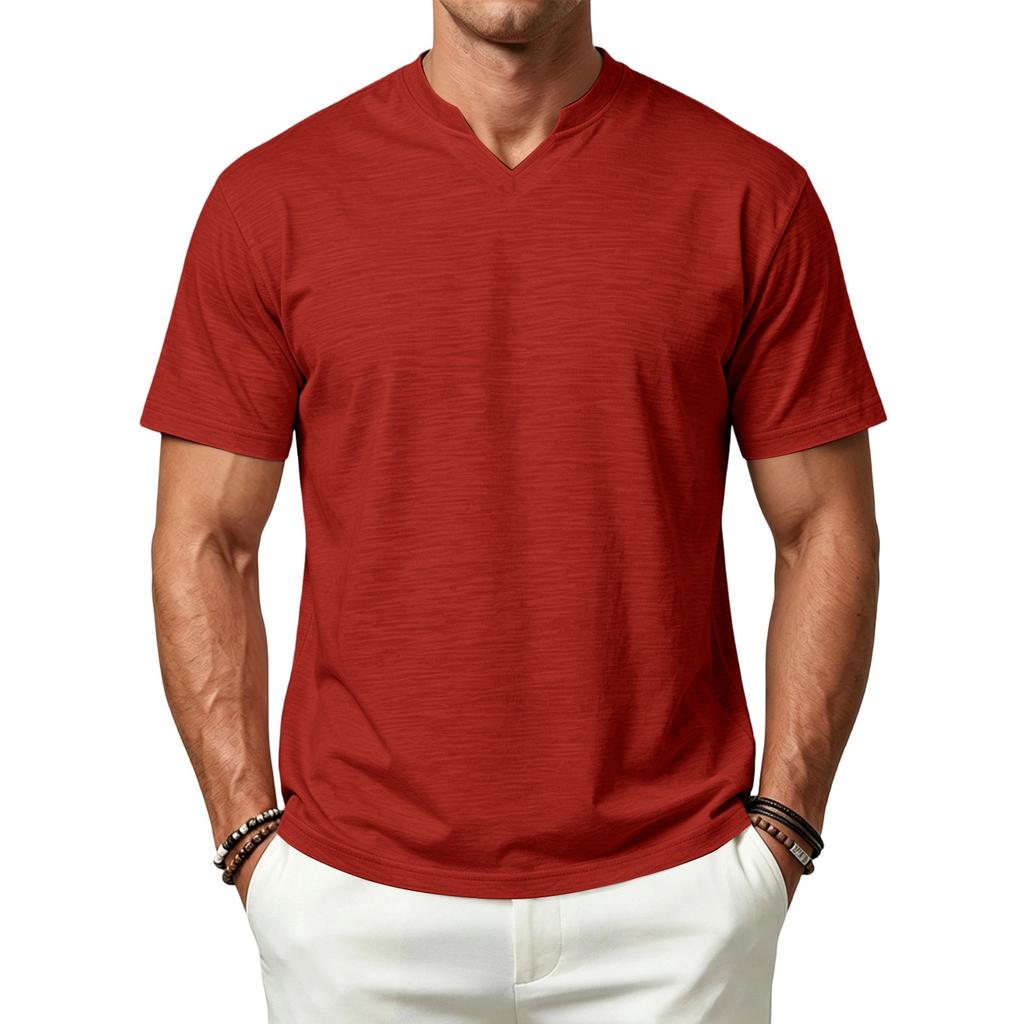Men's Simple Breathable Quick Dry Short Sleeve T Shirt V Neck Design Lightweight Casual Fit Summer Tee