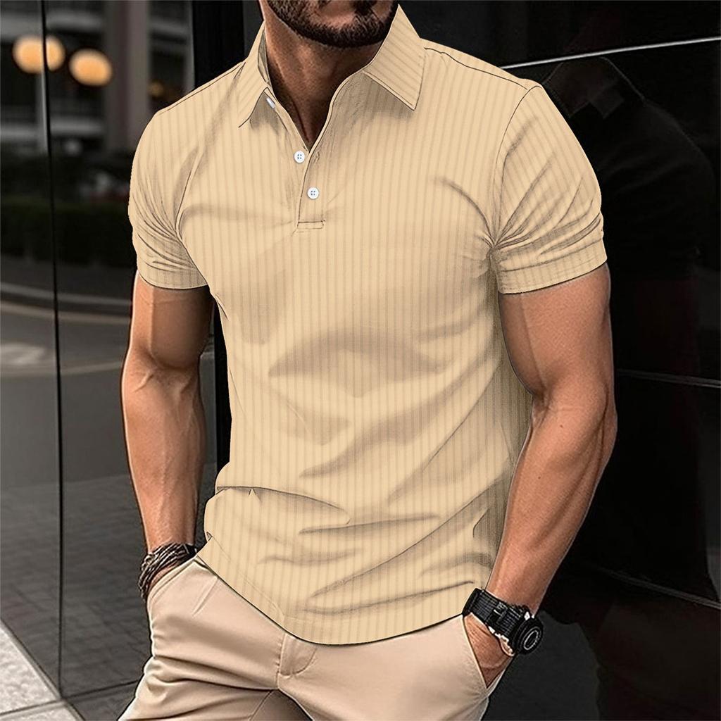 Men's Summer Sports Fitness Casual Vertical-striped Short-sleeved  Shirt