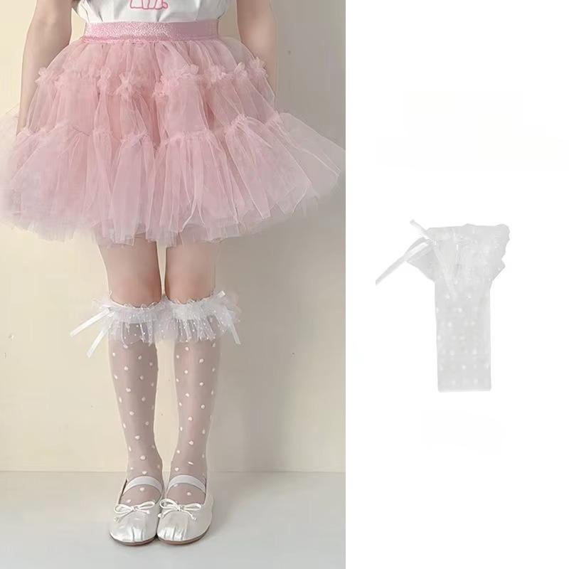 

Lolita Princess Cald Socks for Girls Summer Lightweight Lace Trim Cotton Kids Girl Sock Black White Polka Dot Baby Long Socks белый