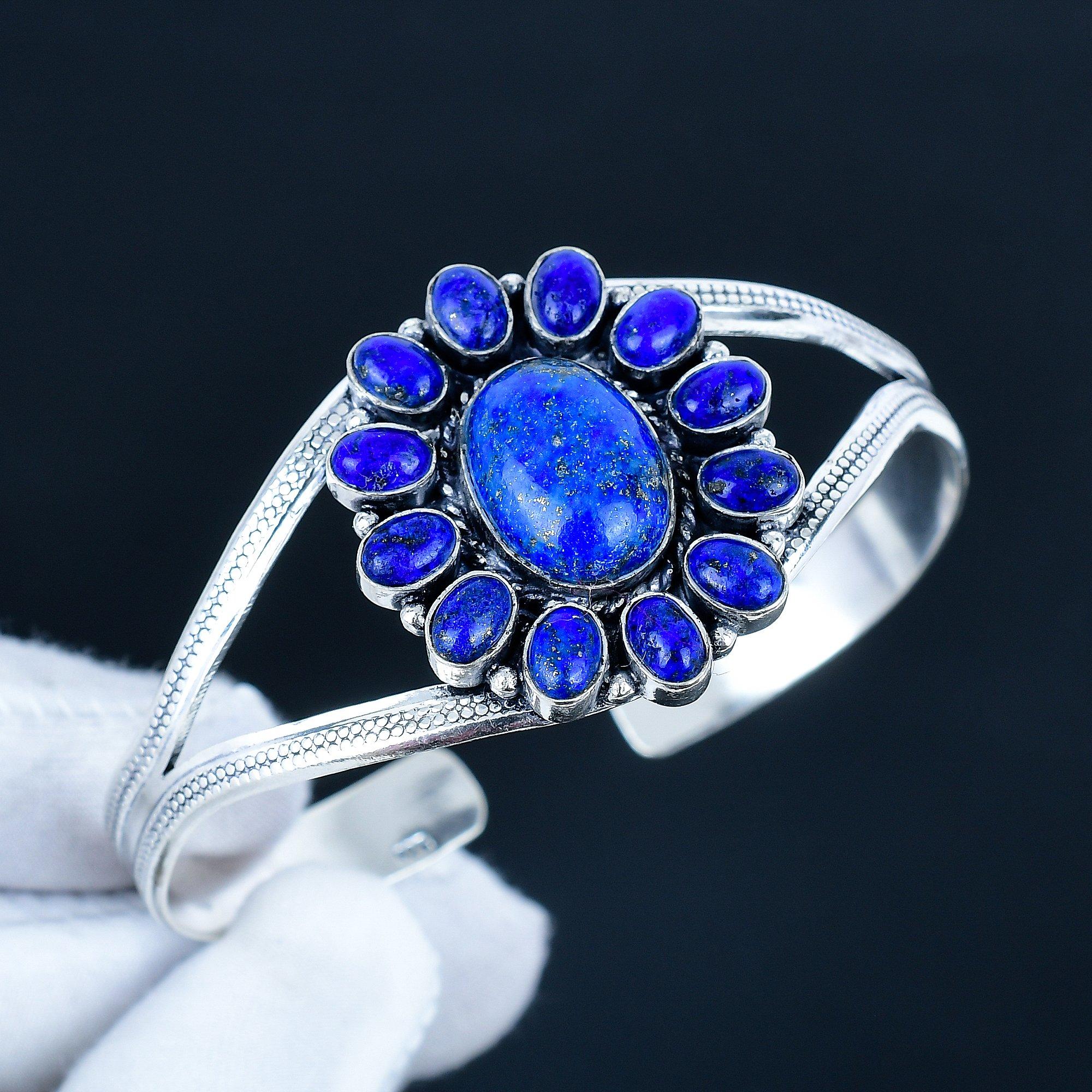 

Натуральный Лазурит Драгоценный Камень Ручной Работы Манжета Браслет 925 Стерлинговое Серебро Манжета Браслет, Браслет в Форме Цветка Лазурита Для Жены, Унисекс Браслет, Подарок 7 синий