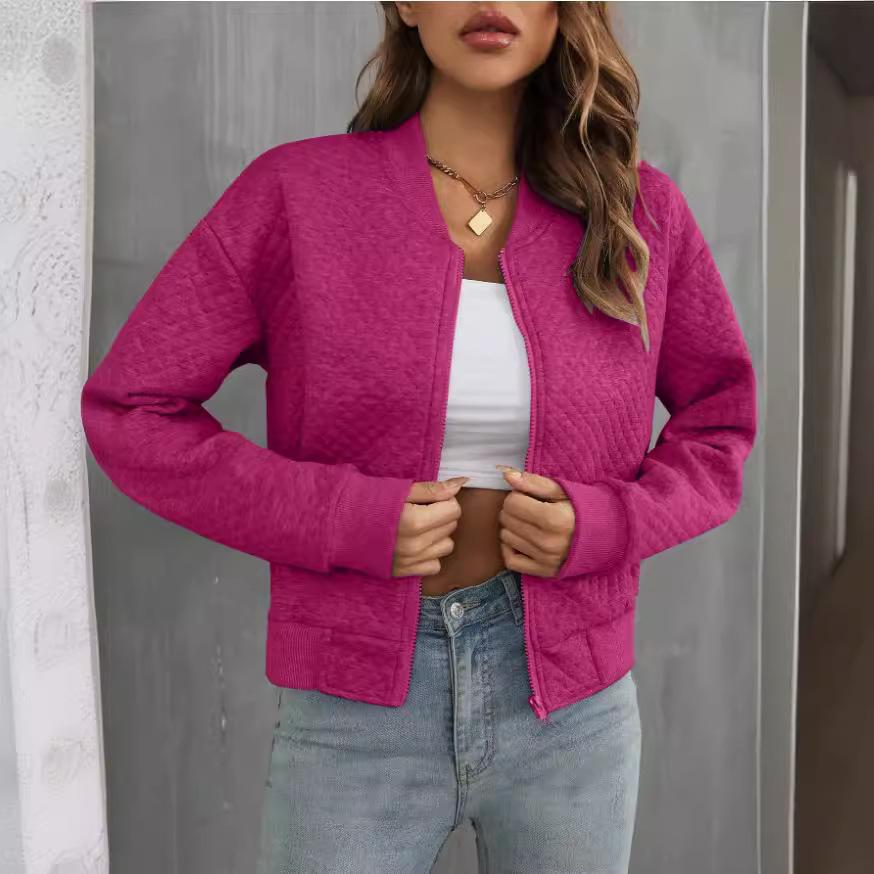 Women Solid Zip Up Cropped Jacket Long Sleeve Stand Collar Cardigan Coat Streetwear Casual Outerwear Fall 2024 Amazon Wish Fashion Top