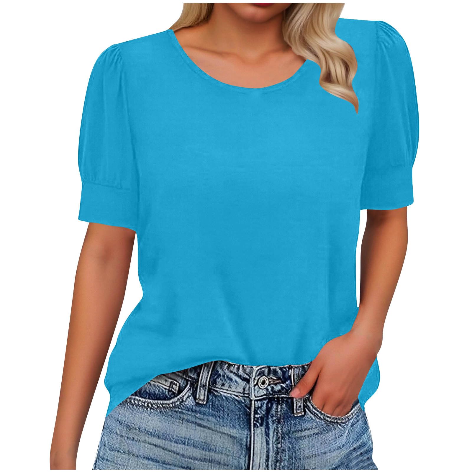 

Women s O Neck Solid Color Short Sleeve T-Shirt Top XL синій