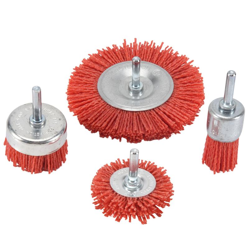 

AD23-4Pcs Nylon Filament Abrasive Wire Cup Brush Nylon End Brush Kit For Drill Rotary Tool With 1/4 Inch Shank красный