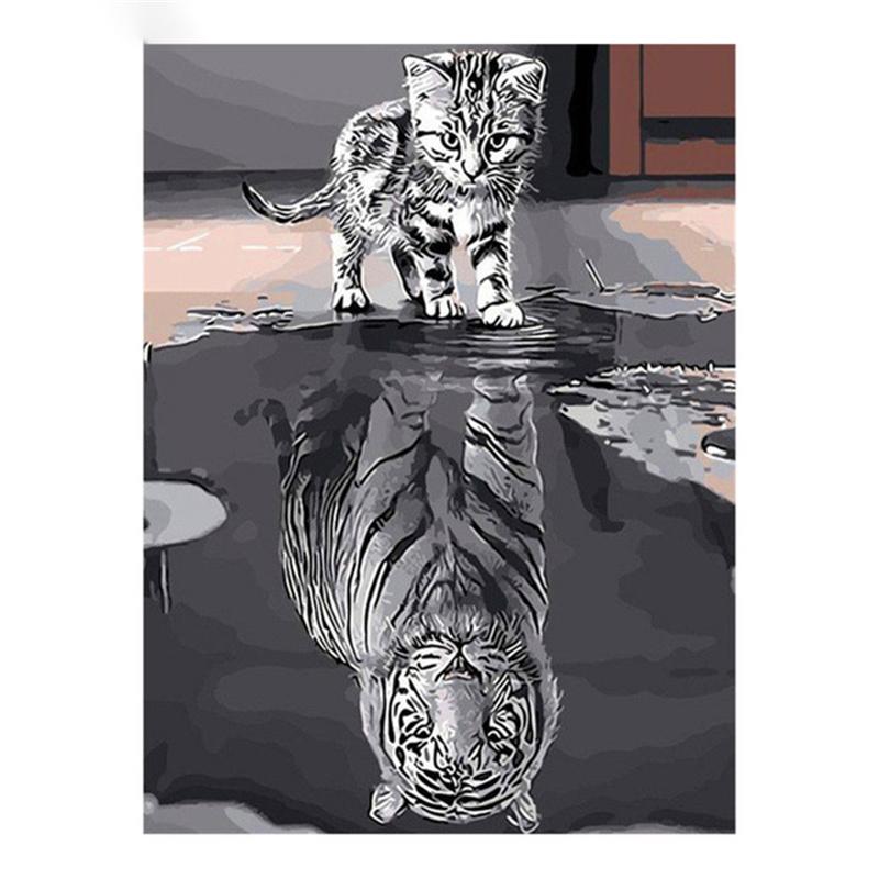 

5D DIY Алмазная картина Тигр, кошка и котенок Алмазная вышивка Набор для вышивки крестом Полный горный хрусталь Мозаика Домашний декор Round 40x50cm