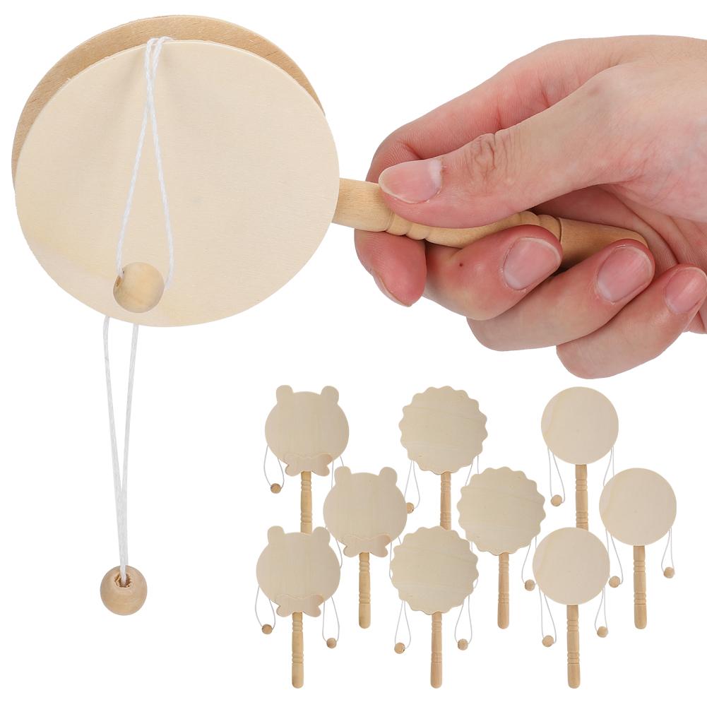 3 Sets Cartoon Wooden Rattle Baby Toys Wood Handcraft DIY Painting Early Education