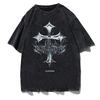 Black Source Mens Graphic T-Shirt Acid Wash T Shirt Summer Vintage Unisex High Street Cross Pattern