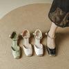 Square head, Mary Jane, great-looking shoes, thick heel, high heel, bag head sandals, women's new Chinese style, hollow sandals, summer