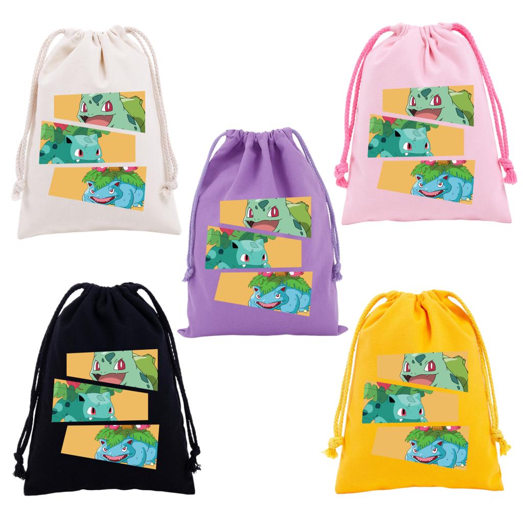 Pokemons Canvas Drawstring Bags Anime Figures Pikachu Eevee Gengar Cartoon Print Handbags Kids Birthday Party Candy Gift Bag