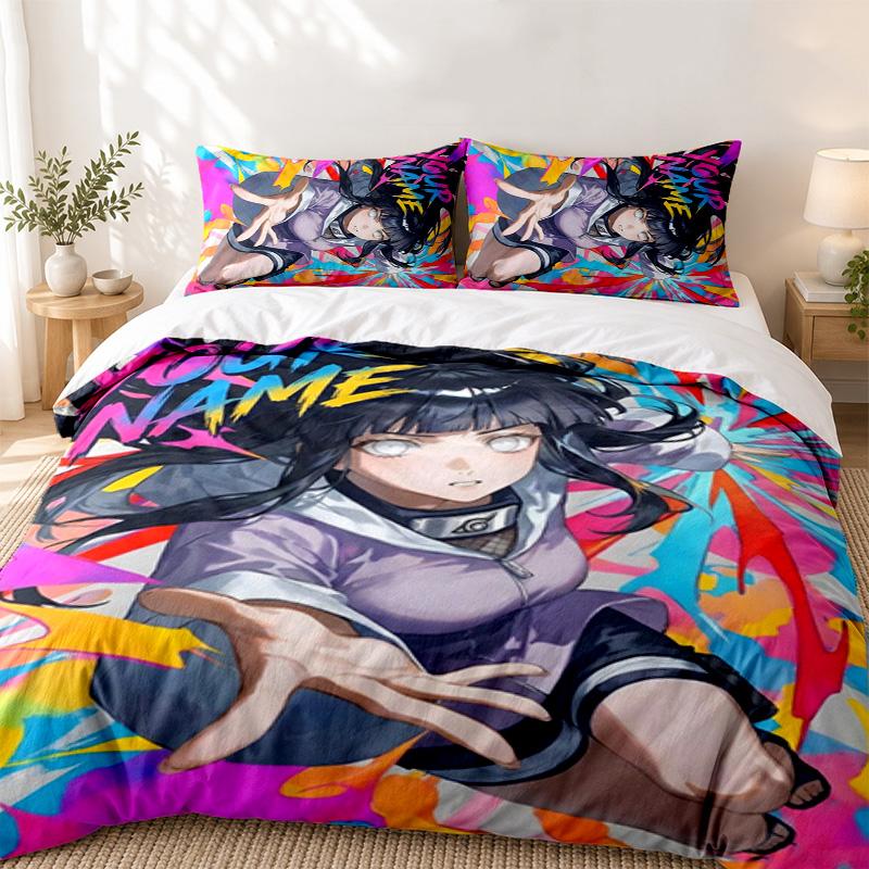 Hyuga Hinata Custom Name 3pc Set Perfect for Bedroom Use Comfortable Bedding Set Includes a Duvet Cover and Two Pillowcases Ideal Birthday or Christma