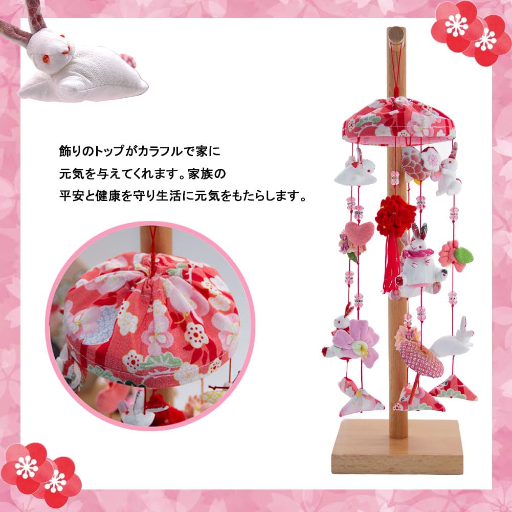 OKBABY Hanging Hina Hina Hanging Decoration Hanging Decoration with Natural Wooden Stand Height 44cm Cute Hina Hina Hanging Usafuku Peach Festival