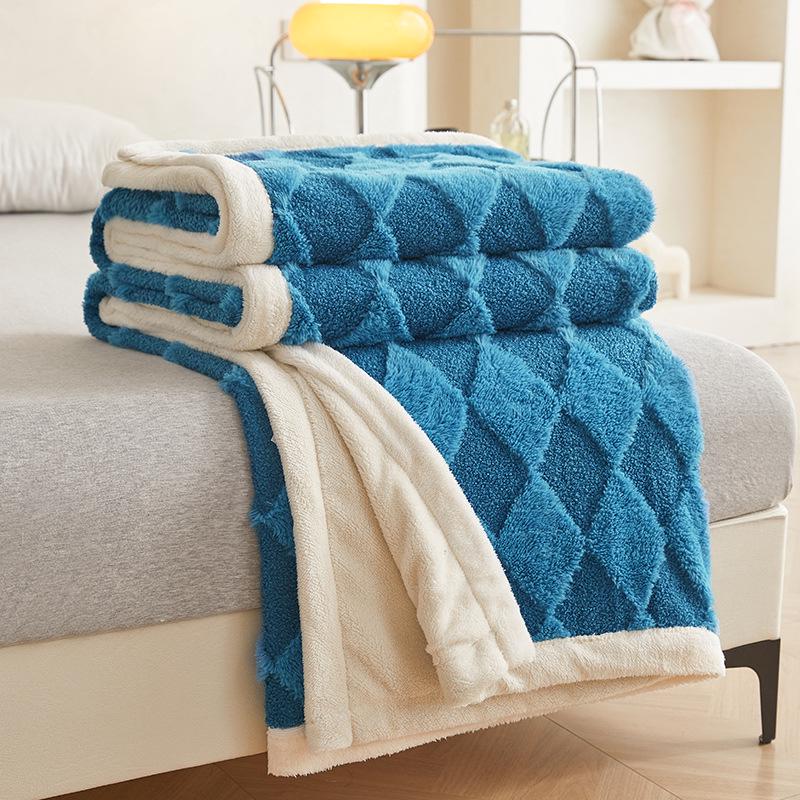 Teddy Velvet and Rabbit Fur Blend Jacquard Double-Layer Blanket