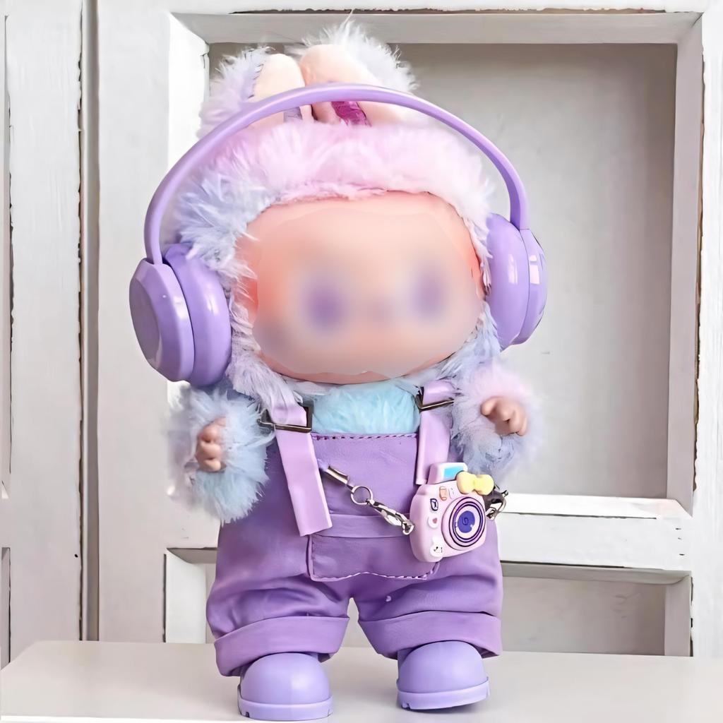 17cm Labubu Doll Clothes Set (4-piece Overalls Set - Purple) Suitable for Labubu Dolls and Plush Toys. Includes Clothes for 1st, 2nd, and 3rd