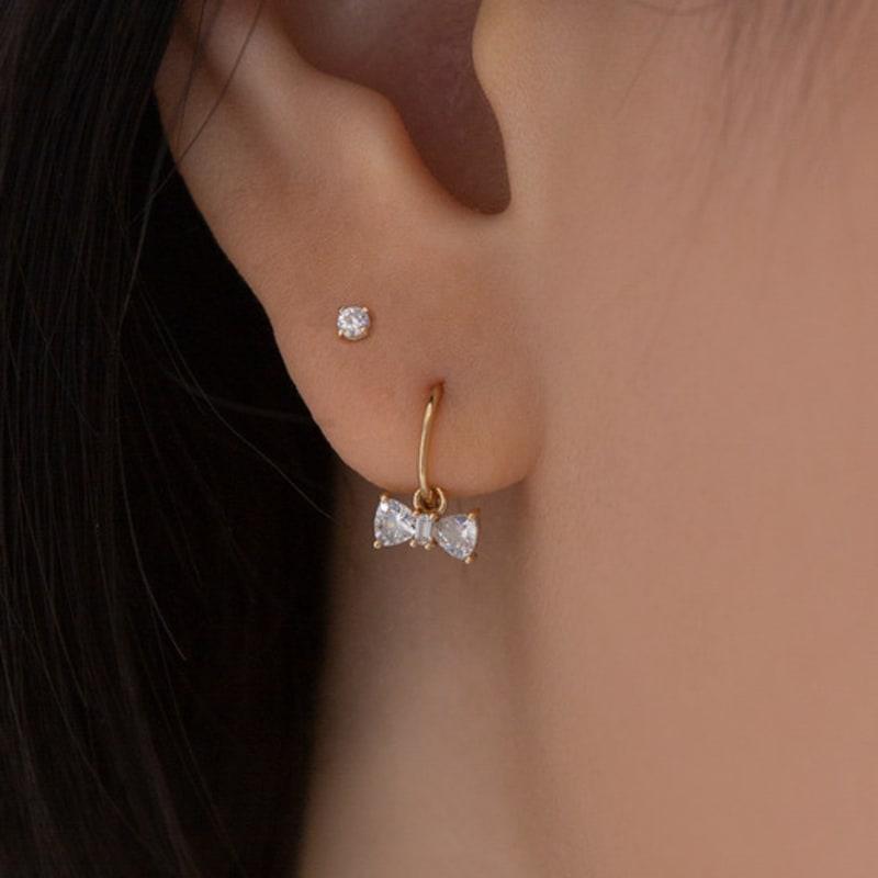 LUNNE 14k Mini Baguette Ribbon Drop Ring Earrings #LFE10