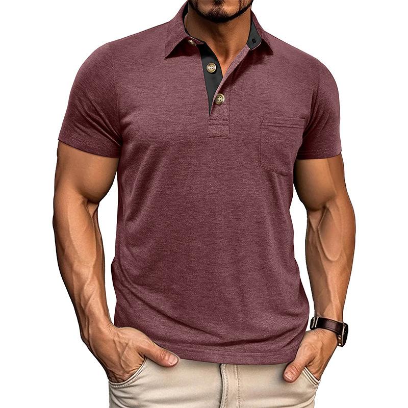 Summer Mens Short Sleeve Turn Down Collar T-Shirt Fashion Patchwork Polos Man