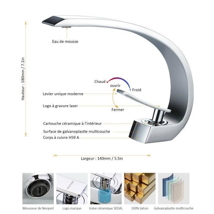 Mitigeur Lavabo Monotrou BONADE en Laiton Chromé pour Salle de Bain
