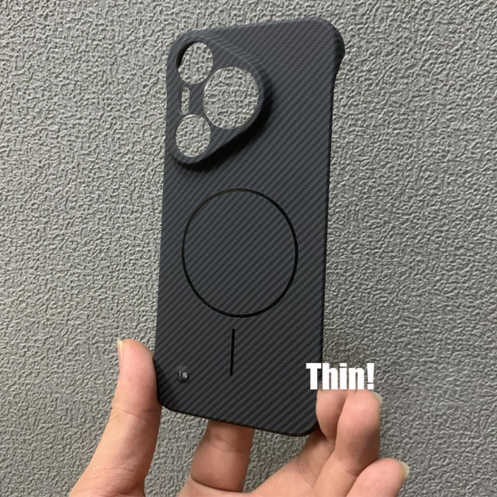 Ultra-Thin Shockproof Carbon Fibre Frameless Case For Huawei P70 Pura70 Pro Plus Mate 70 60 50 Magnetic Wireless Charging Cover