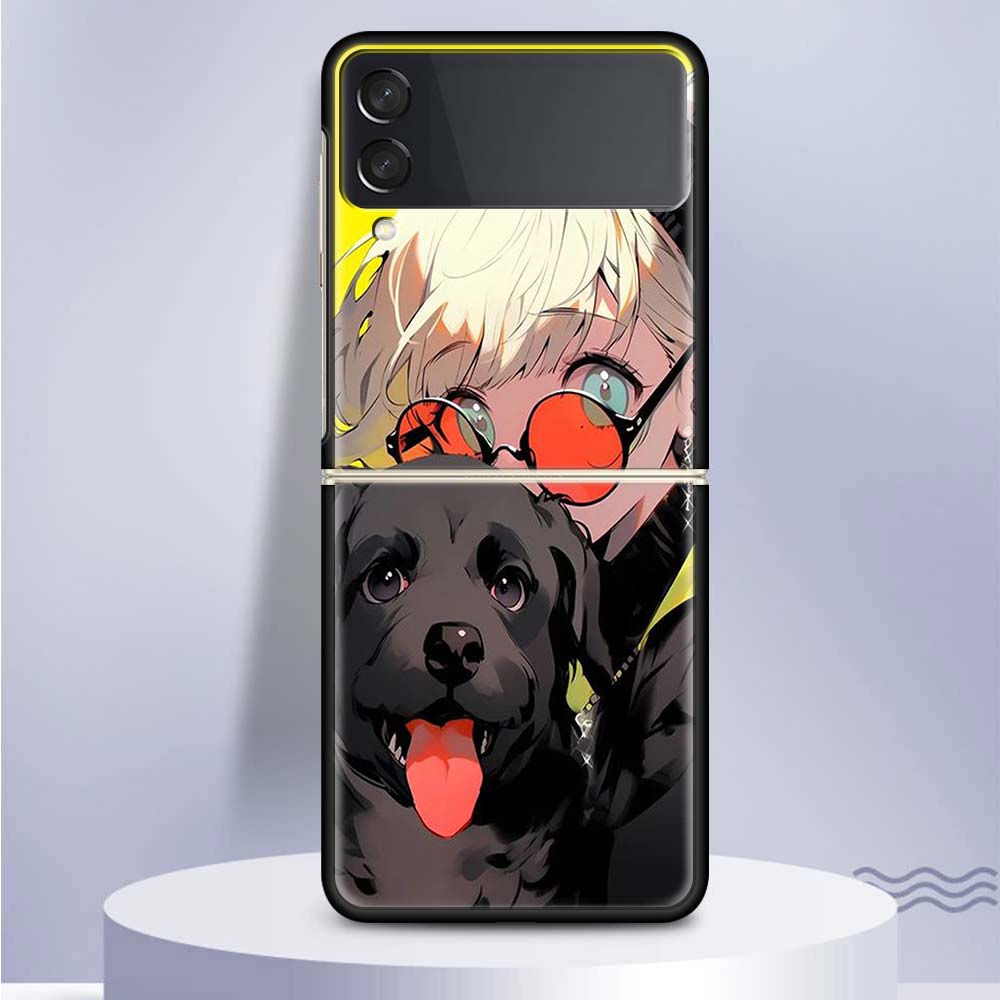 Süße Anime Ins Mädchen Tier Katze für Samsung Galaxy Z Flip 5 4 3 5G Telefon Fall schwarz Hard Cover ZFlip 5 4 3 Luxus stoßfest Bum