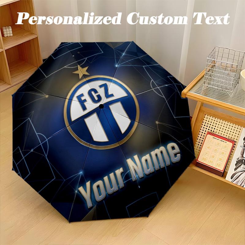 8 Rib Auto Folding Umbrella FC Zürich Print Custom Name Text Portable Rain Gear