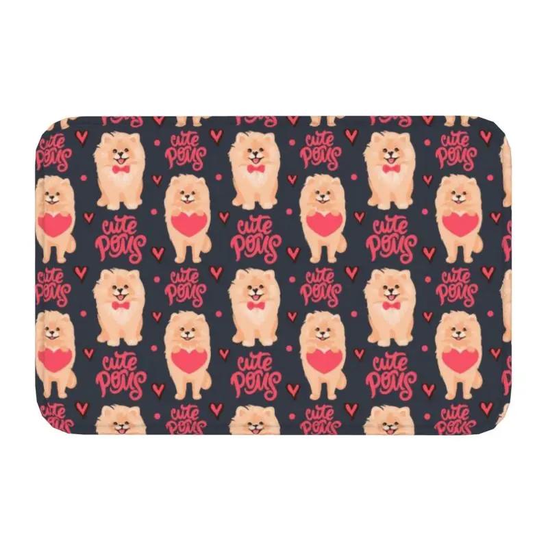 Pomeranian Dog With Summer Leaf Doormat Non-Slip Kitchen Bathroom Mat Garden Garage Floor Door Entrance Carpet Rug