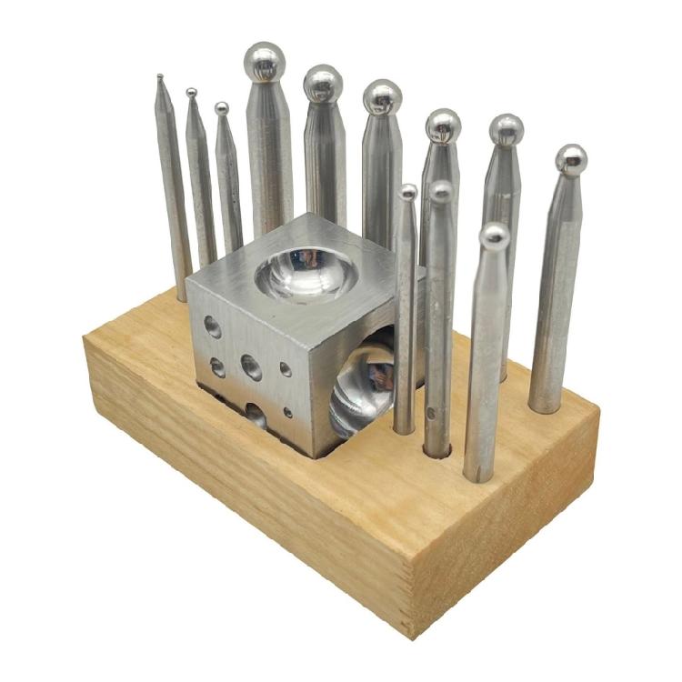 14 Pieces Metal Forming Tool Kit Dapping Doming Punch Block Great for Shaping