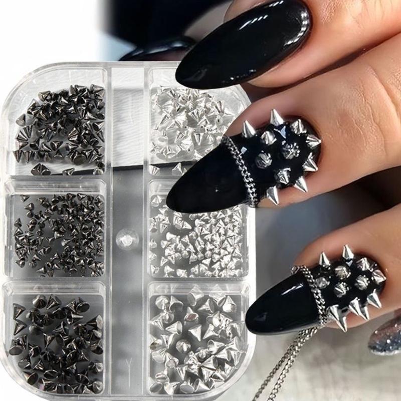 Pack Of 6 Unique Style Metal Nail Art Studs Assorted Shapes Bold Gothic Decorations For DIY Manicure Designs
