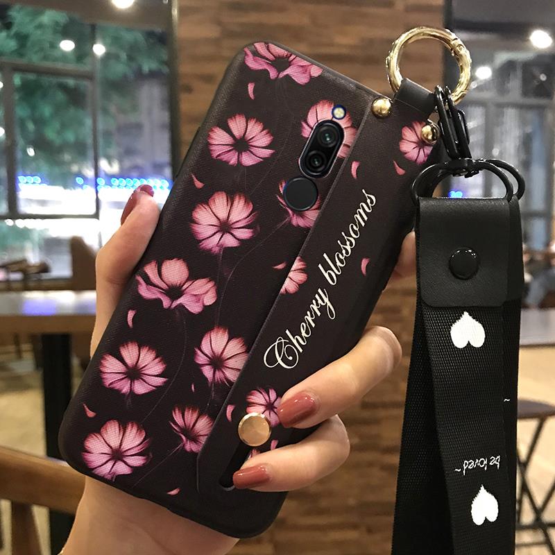 Flower Anti-knock Phone Case For Xiaomi Redmi 8 Silicone Wristband Anti-dust Soft case Fashion Design Phone Holder Ring