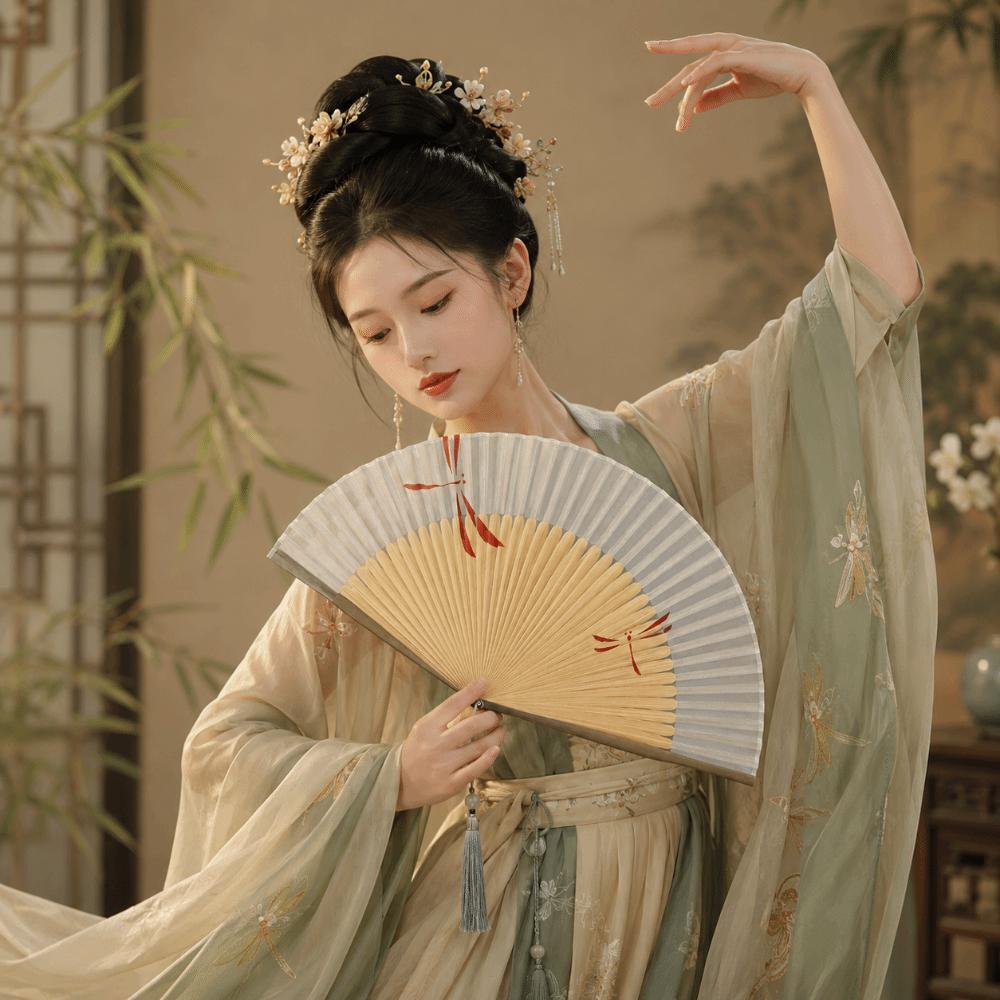 Chinese Style Folding Hand Fan Bamboo Frame Women's Dance Fan Retro Handheld Fan Wedding Party
