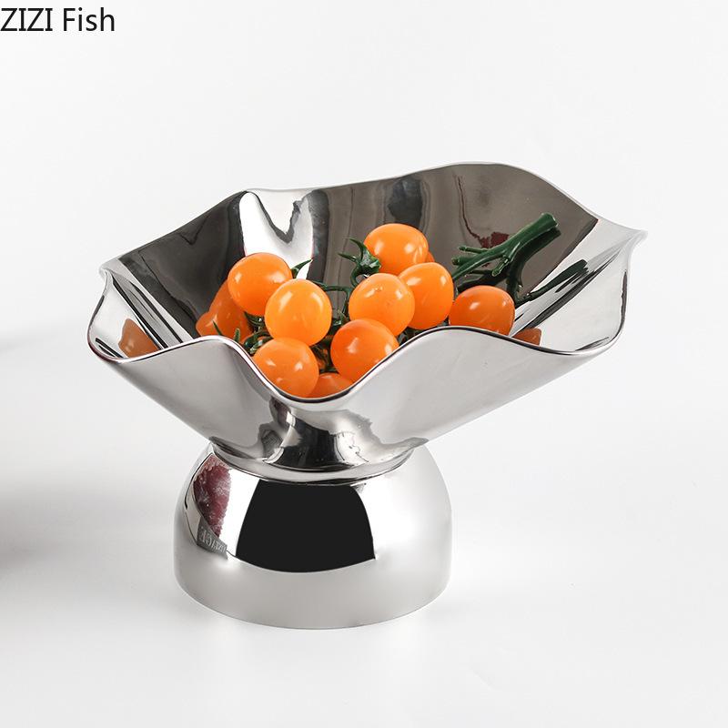 Creative Pleated Fruits Bowl Silver Storage Tray Snacks and Nuts Bowl Hotel Restaurant Fruit Plates Home Kitchen Dessert Cutlery