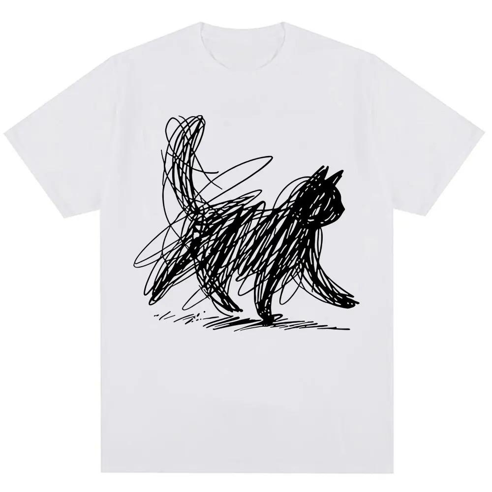 Funny Graffiti Cat Japanese Style Graphic TShirt Unisex Harajuku Trendy Oversized 100 Cotton Casual Short Sleeve Streetwear