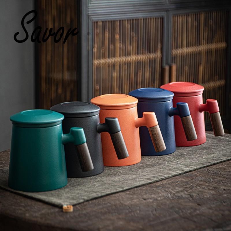 400ML Ceramic Mug Tea Cup with Infuser Household Belt Filter Double Wall Mug Drinkware Office with Handle Tea Strainer Lid