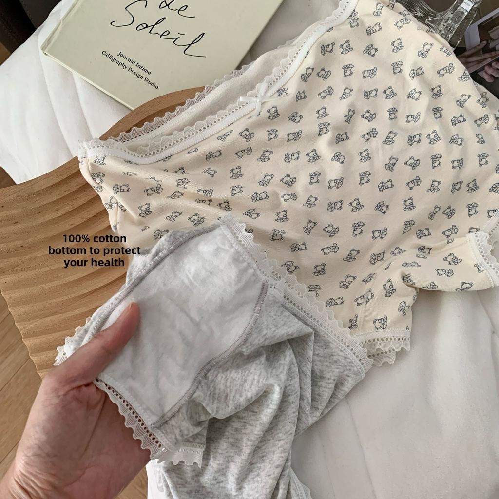 Ladies Spring and Autumn Sweet Cartoon Bear High Spring Cotton Crotch Waist Flat Angle Underwear