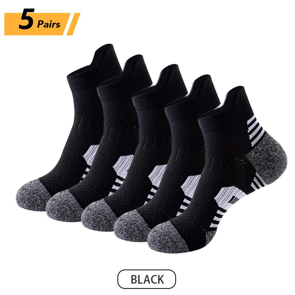 6/5/3 Pairs Men's Athletic Socks Sports Breathable Outdoor Running Compression Socks Cotton Training Long Black Stretch Socks