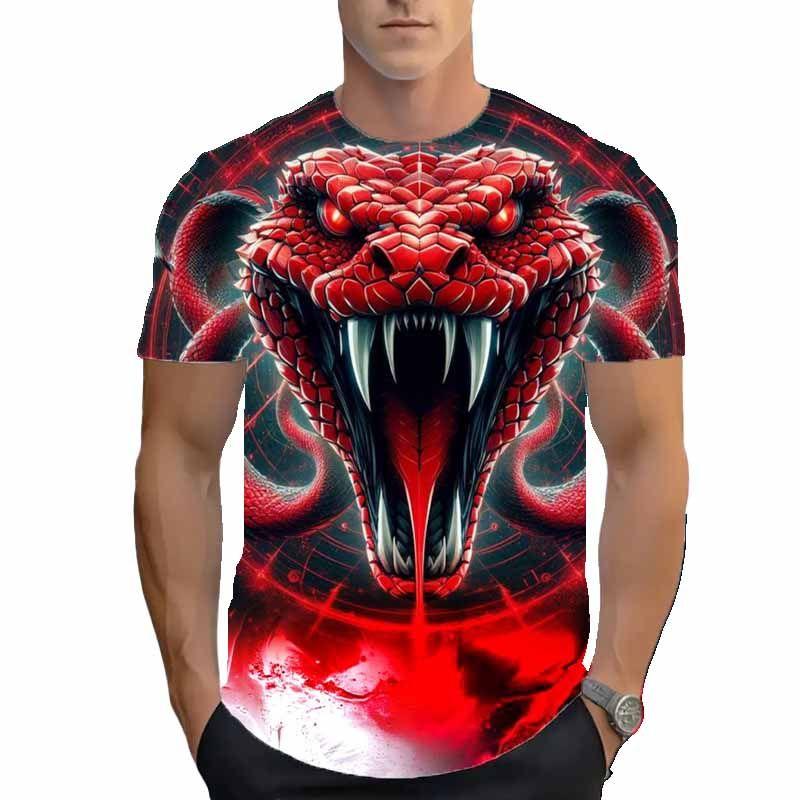 Letnie męskie koszulki 3D z krótkim rękawem modny T-shirt z okrągłym dekoltem z przerażającym wzorem węża Damskie koszulki T-shirt dla dzieci