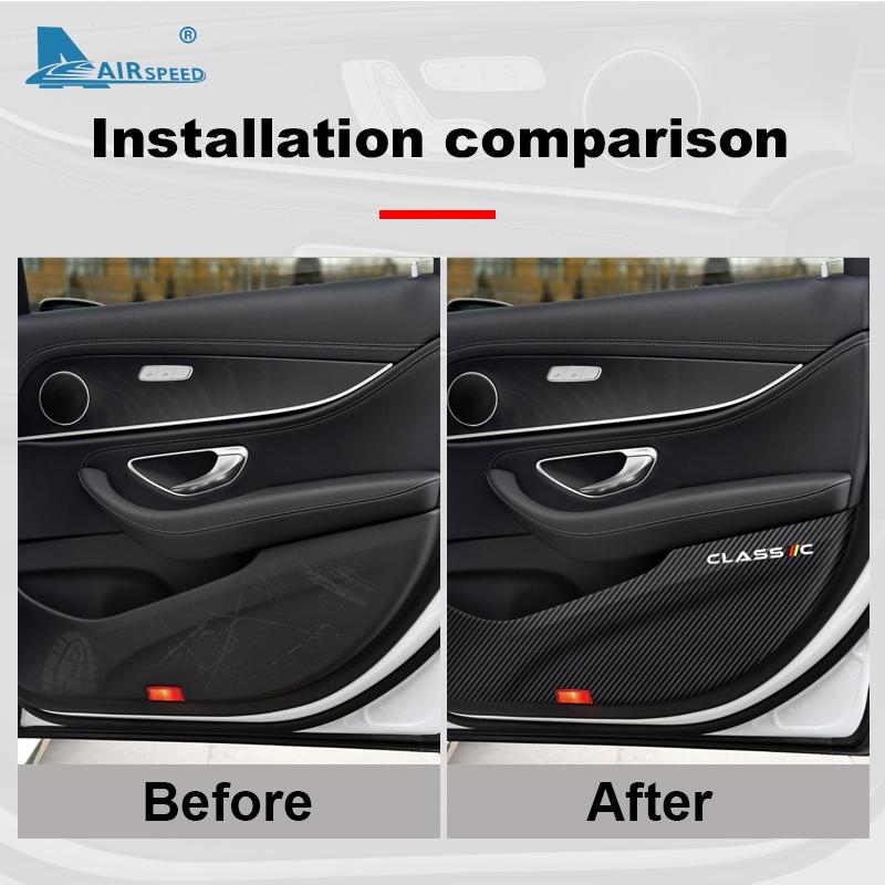 Leather Carbon Fiber Style Car Door Sticker for Mercedes Benz W213 W205 GLC X253 Anti Dirty Anti Kick Pad Protection Accessories