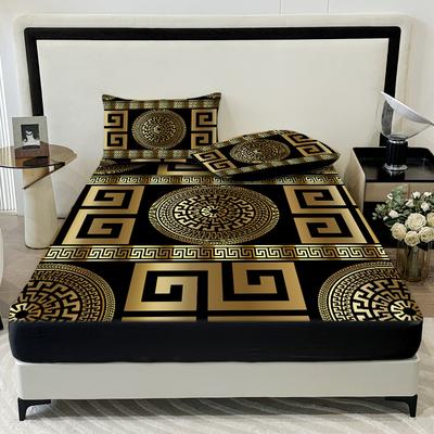3Piece European Style Disc With Bed Linen 100Polyester Fabric 1Fitted Linen 2Pillowcases QueenKing Size Elastic Mattress Protective Cover