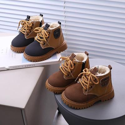 Kinder-Martin-Stiefel im britischen Stil, mit Fleece gefüttert, rutschfest, für den Winter